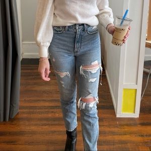 abercrombie the ankle straight ultra high rise curve love distressed jeans